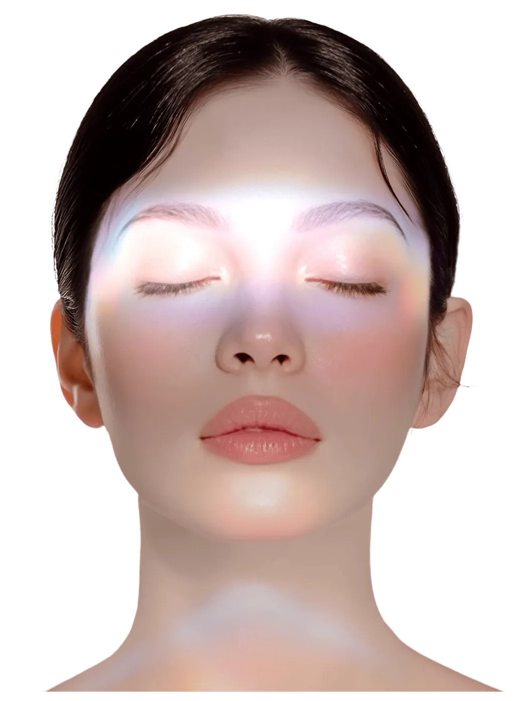 Model with red light therapy applied to the skin